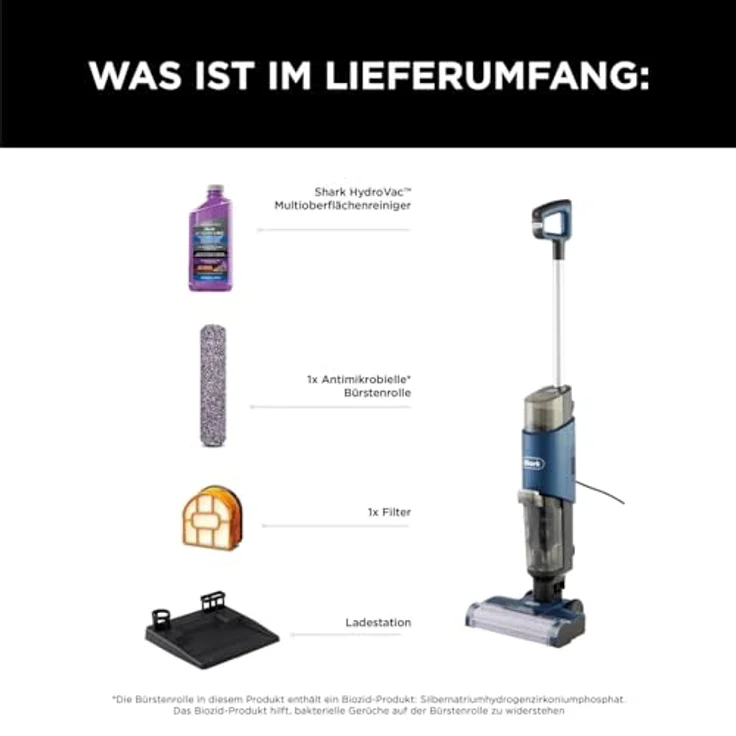Shark HydroVac Kabelgebundener Hartbodenreiniger, antimikrobieller Bürstenrolle, Mehrzwecklösung geruchsneutralisierend, 7,6m Kabel, selbstreinigender Bodenreiniger, saugt & wischt, Marineblau WD100EU – Bild 2