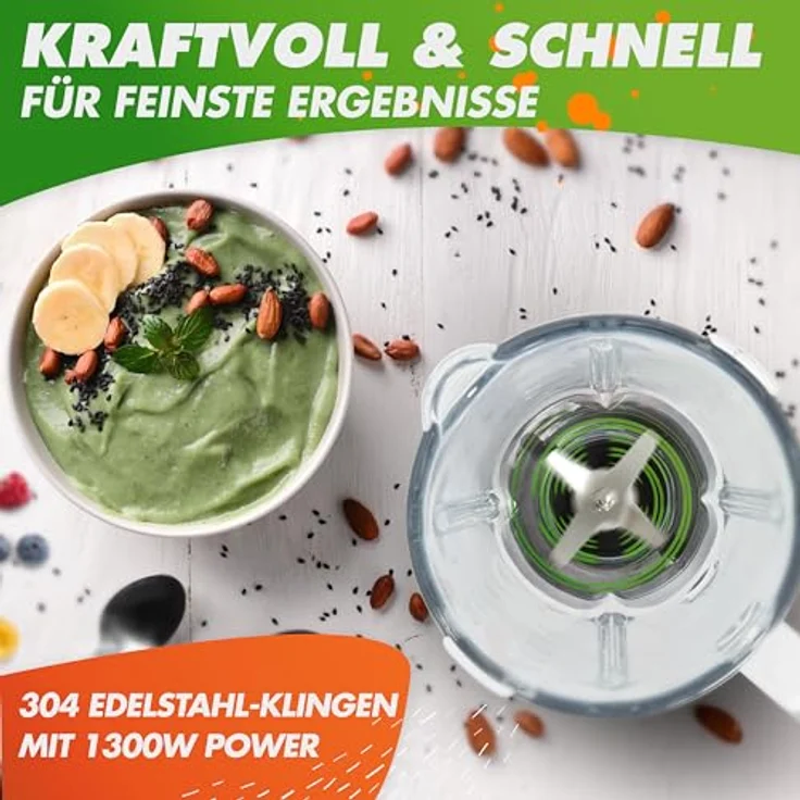 Nutrilovers NUTRI-BLENDER GLAS, Standmixer 1300W mit 1,75L Glasbehälter, Edelstahlgehäuse, 4 Klingen, BPA-frei, leise, variable Stufen, 3 Auto-Programme – Bild 5