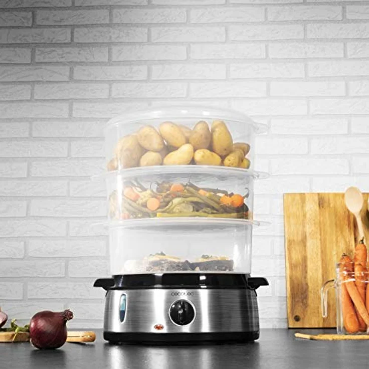 Cecotec Vapovita 3000 Elektrischer Dampfgarer INOX mit 800 Watt, 3 separate Behälter, Reisschüssel, Eierkochständer, Timer 60 Minuten, 2 seitliche Wassereingänge – Bild 3