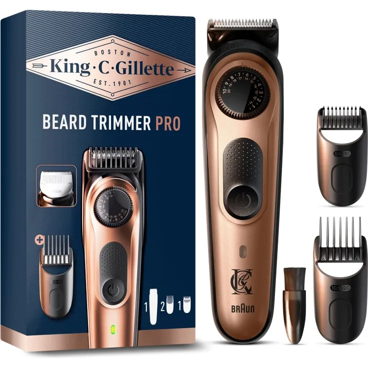 Gillette King C. Beard Trimmer PRO, Bartschneider für Herren mit präzisen Schnitthöhen und kabelloser Nutzung