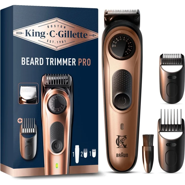 Gillette King C. Beard Trimmer PRO, Bartschneider für Herren mit präzisen Schnitthöhen und kabelloser Nutzung