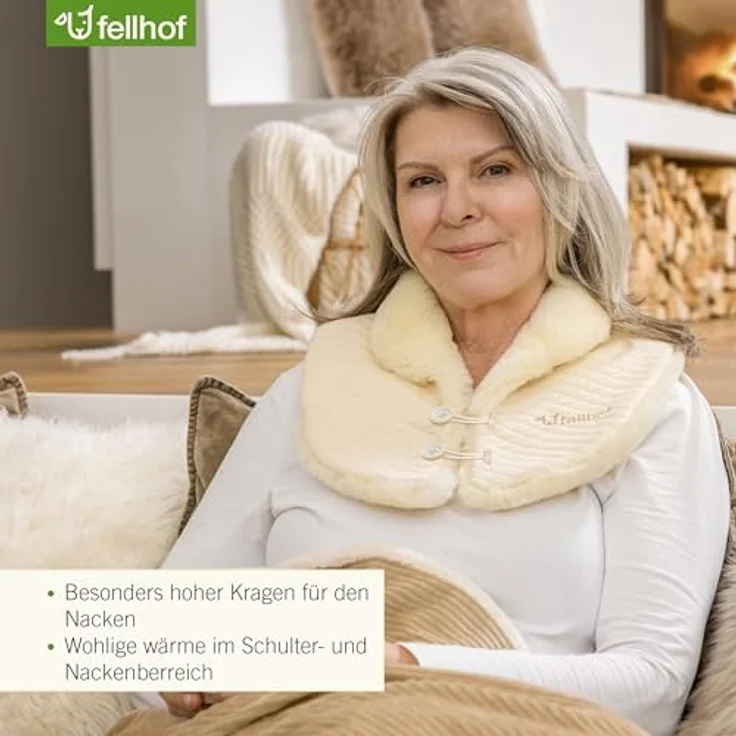 Fellhof Lammfell Schulter- und Nackenwärmer bei Rückenschmerzen, natürliche Wärme dank 100% Merino-Lammfell, waschbar bei 30 °C, OEKO-TEX zertifiziert (S/M) – Bild 3