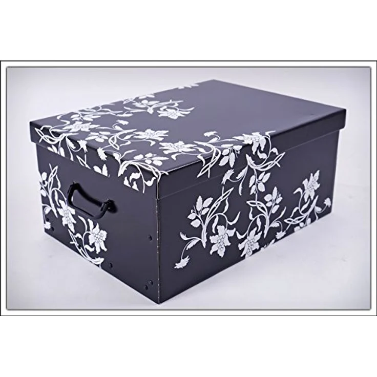 3er Set Aufbewahrungsbox je 51 x 37 cm mit Deckel - Blumenmuster - Stapelbox aus Pappe mit Griffen - Organizer Storage Box Allzweck Spielzeug Kiste Geschenk Karton Barock Design stapelbar – Bild 3