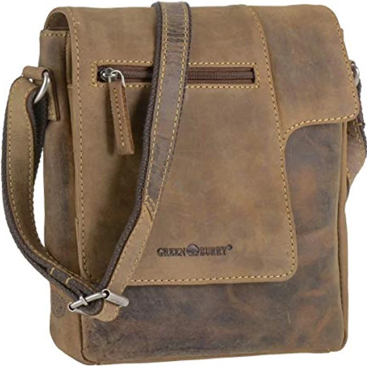 Greenburry Vintage Umhängetasche 1650-25, braunes Rindleder, verstellbarer Schultergurt, Reißverschlussfächer – Bild 1
