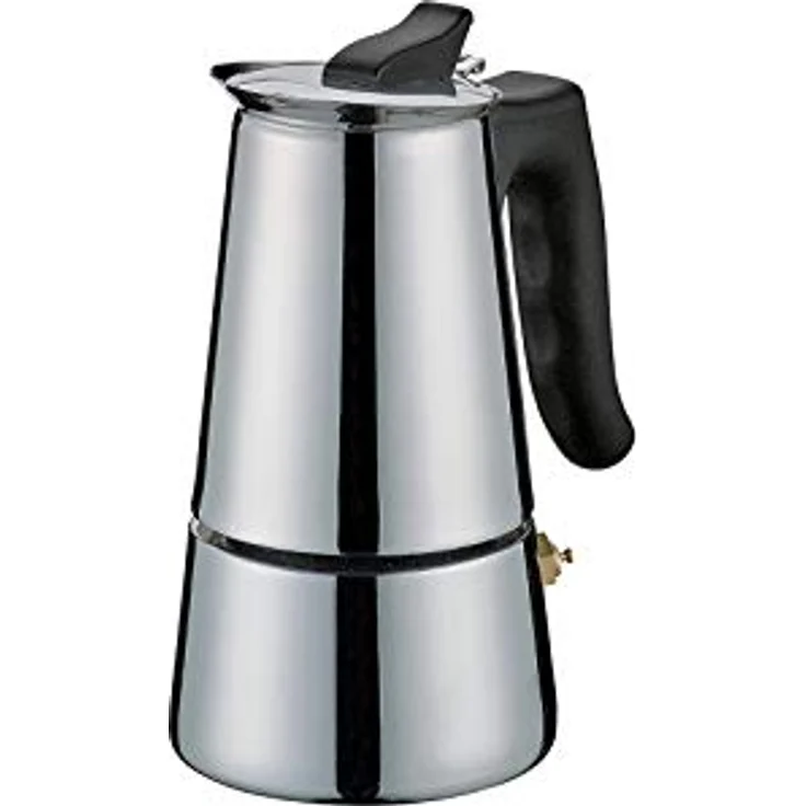Cilio Espressokocher ADRIANA mit Planboden , Edelstahl , Für alle Herdarten geeignet , Ø 8 cm, Höhe 15 cm , Spülmaschinengeeignet , Mokkakanne , Espressokocher 2 Tassen , Camping Kaffeekocher – Bild 1