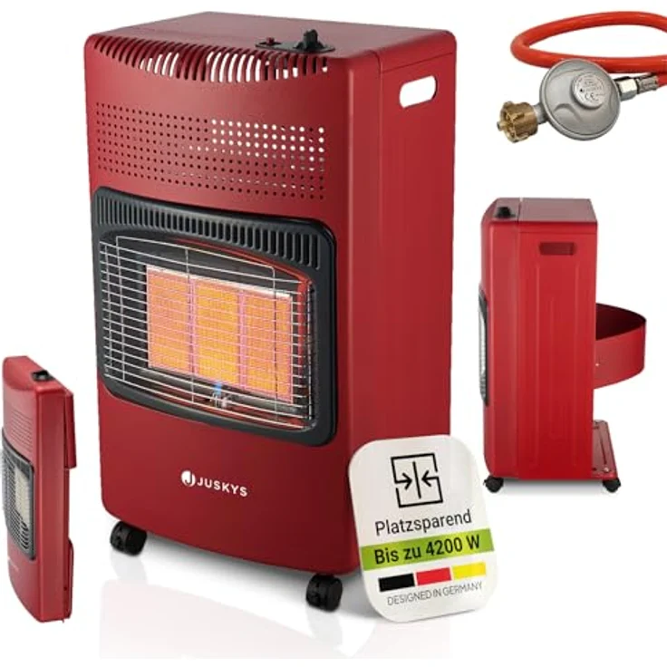 Juskys Heizstrahler GS42US, 4200 W Infrarot-Gasheizung mit 3-Stufen-Wärme-Regler, rot, mobiler Gasheizer mit Sicherheitsstandards – Bild 1