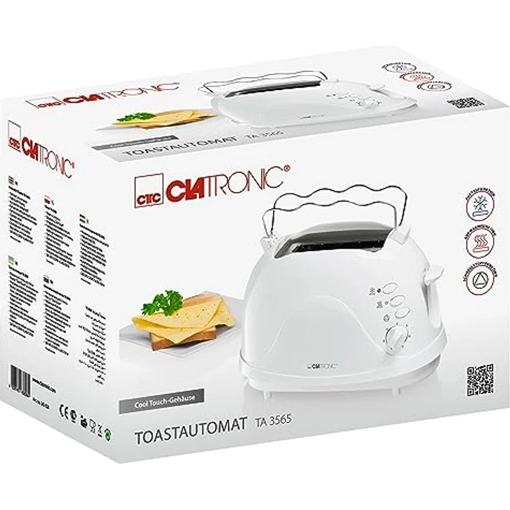 Clatronic TA 3565 2-Scheiben-Toaster, Cool-Touch Gehäuse, integrierter Brötchenaufsatz, Aufwärmfunktion, Auftaufunktion, Schnellstoppfunktion, weiß – Bild 6