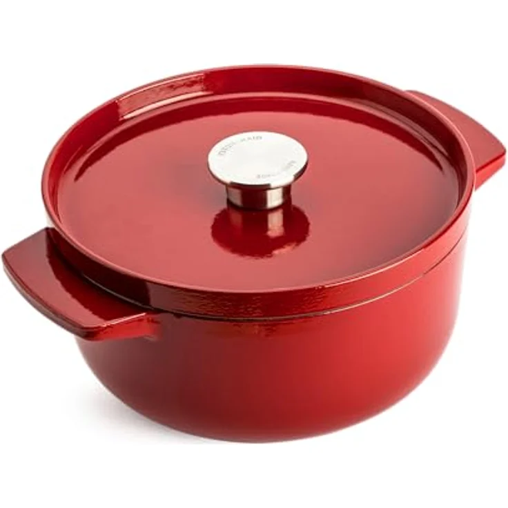 KitchenAid Cast Iron 22cm/3,3L Kasserolle mit Deckel, Hochwertig, Robust & Langlebig, PFAS-freie Emaille Innenseite, Induktion, Ergonomischer Griff, Ofenfest bis 260°C, Empire Red – Bild 1