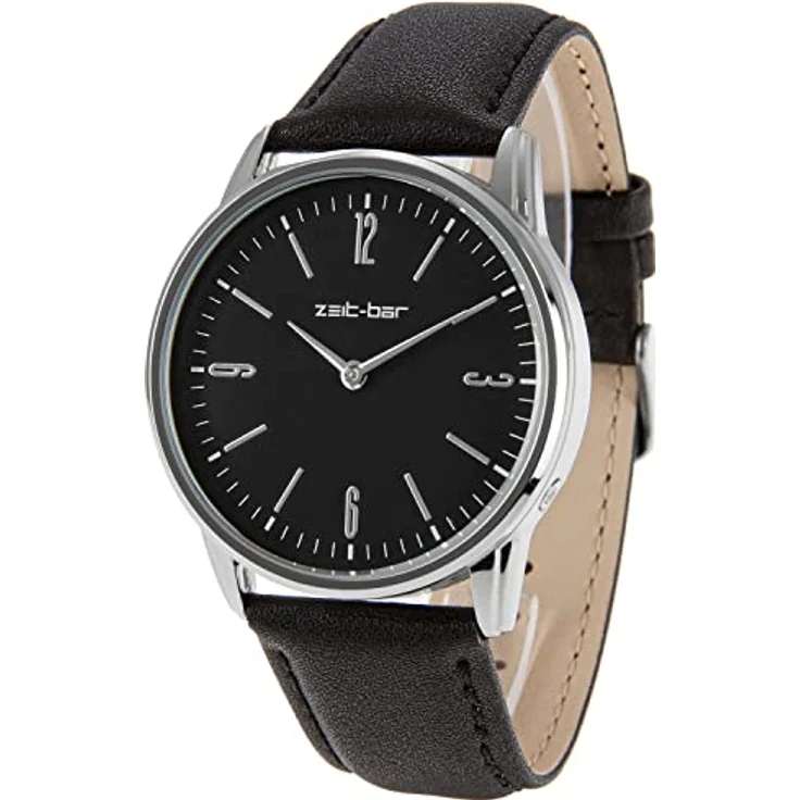 Zeit-Bar Funk-Armbanduhr Damen - Herren, funkgesteuertes Quarz-Uhrwerk, Metallgehäuse, Echtleder-Band, wasserdicht bis 5 bar, inkl. Geschenketui – Bild 3