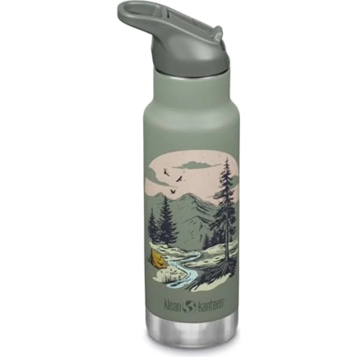 Klean Kanteen Klassische Kinder-Wasserflasche, 340 ml, mit Klappverschluss und Sportverschluss, berglandschaft-design, BPA-frei, doppelwandige Isolierung – Bild 1