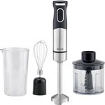 SILVA Schneider Edelstahl Stabmixer Set – 700 Watt, 2 Geschwindigkeitsstufen, Multizerkleinerer, Schneebesen & Messbecher, Extra Leiser DC Motor, 18.000 U/Min – Schwarz, SMS 6502