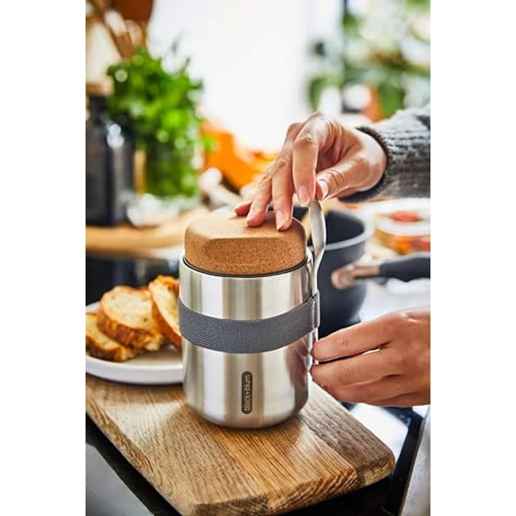 Black + Blum Lunch-Thermobecher, 100% auslaufsicherer Thermo Pot mit Naturkorkdeckel, Silber – Bild 2