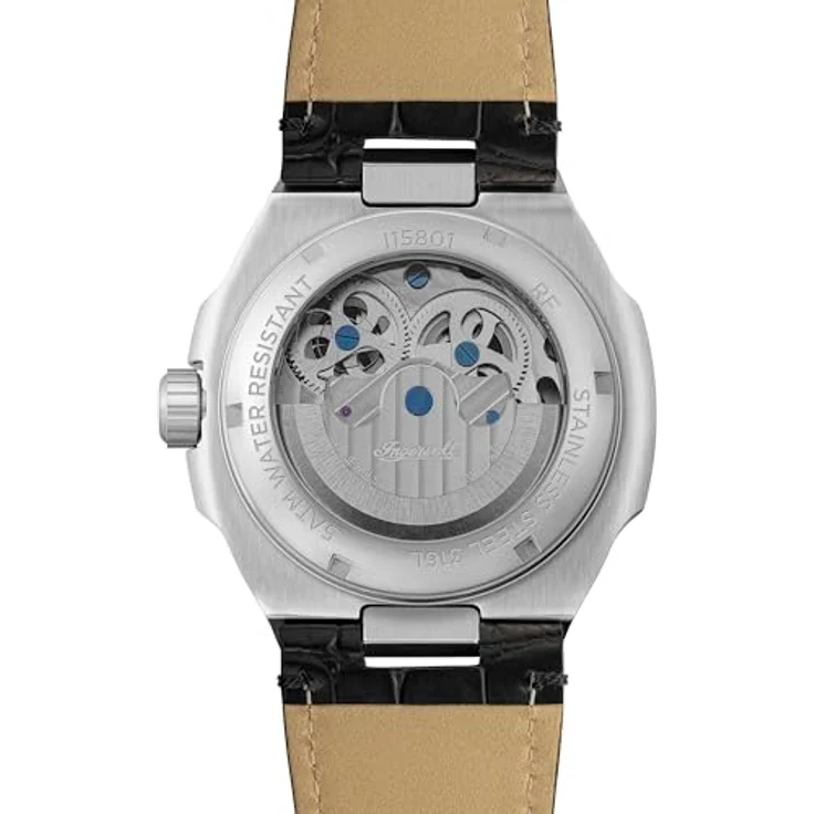Ingersoll The Spirit Herrenuhr 46.7 mm Automatikuhr mit schwarzem Ziffernblatt und schwarzem Lederarmband – Bild 5