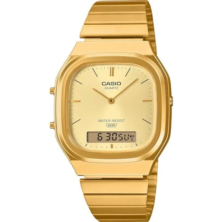 Casio AQ-240EG-9AEF, Armbanduhr mit Gold Edelstahlarmband, analog, Quarzwerk, Kalender und Wecker – Bild 2