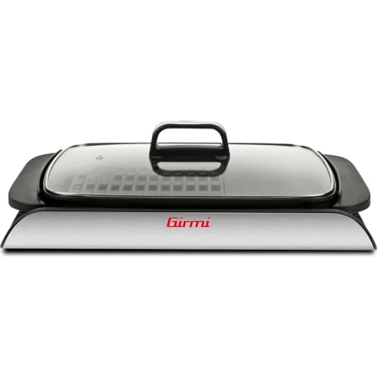 Girmi BQ91 Elektrogrill und Barbecue, 2000W, XL Antihaft-Grillplatte 40 x 30 cm, rauchfreies Grillen, gehärteter Glasdeckel, temperaturregulierbar, grau – Bild 2