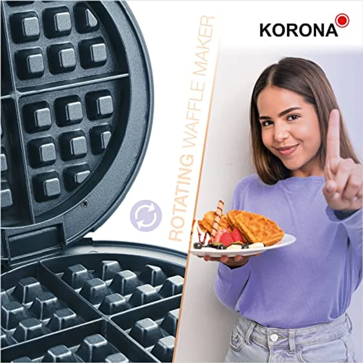 KORONA drehbarer Waffelautomat, Waffeleisen, belgische Waffeln, 1000W, Temperaturregler, schwarz – Bild 2