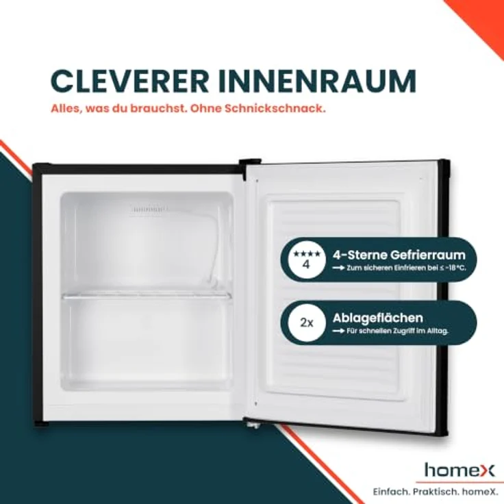 homeX FM1015-B Mini Gefrierschrank, 33L freistehende Gefriertruhe mit 4-Sterne-Gefrierfach, kompakt und leise, schwarz – Bild 5
