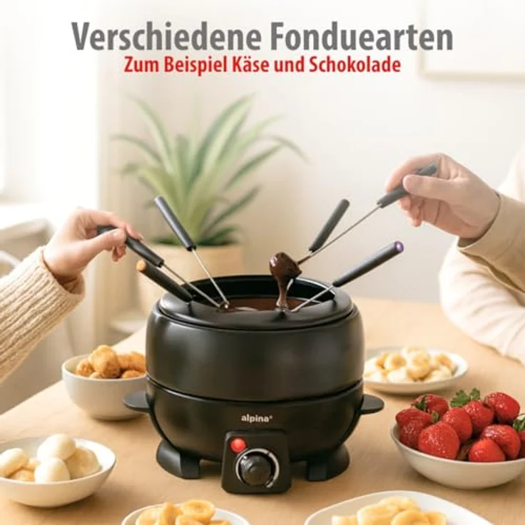 alpina 8711252270883 Fondueset, Edelstahl, 800ml Topf mit Thermostat, inklusive 6 Fonduegabeln, antihaftbeschichtet, rutschfeste Füße – Bild 5