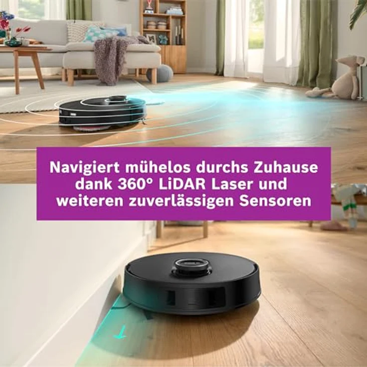 BOSCH Saugroboter Spotless Max BCRDW3B, 11.000 Pa Saugkraft, rotierende Wischpads, 70°C Selbstreinigung, Absaugstation, Carbon Bürste – Bild 14