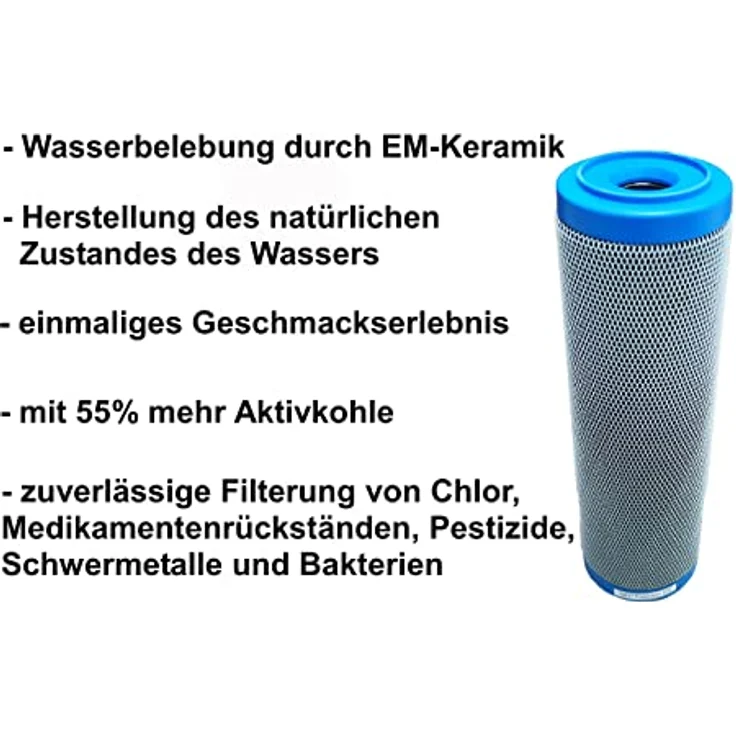 Carbonit 2 x Prime Invention Wasserfilter GFP Premium EM Filterpatrone 0,4 µ mit mehr Aktivkohle und EM-Keramik, Made in Germany, blau – Bild 3
