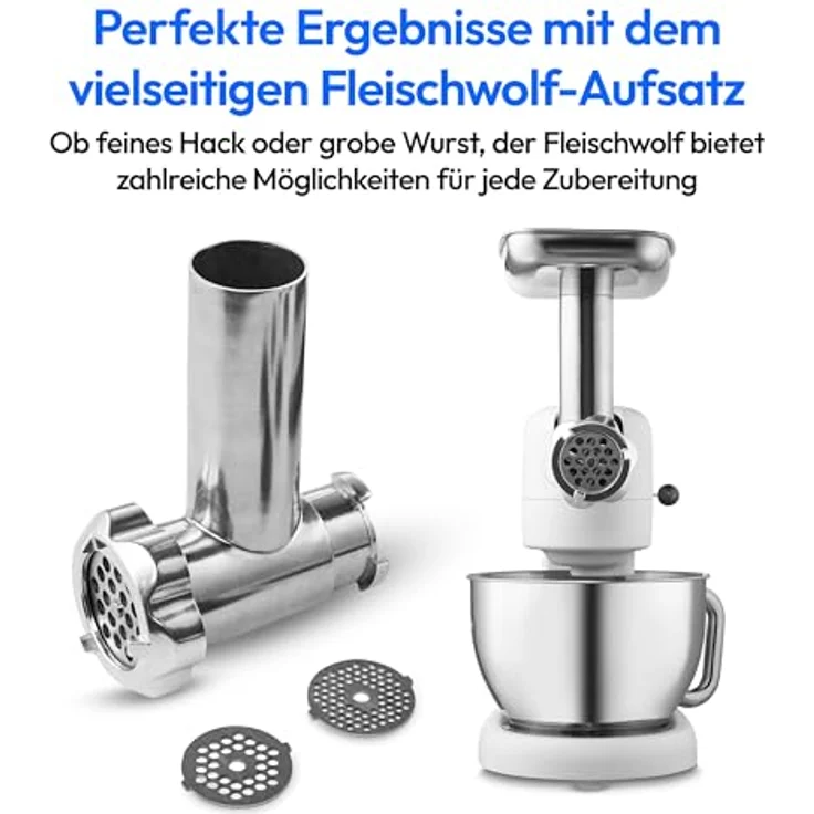 MEDION Küchenmaschine mit Fleischwolf (800 Watt, Gleichstrommotor, 4,6 Liter Edelstahlschüssel, Energiesparend, Ultraleise, Digitales Sensor-Touch-Display, MD12600) Weiß – Bild 5