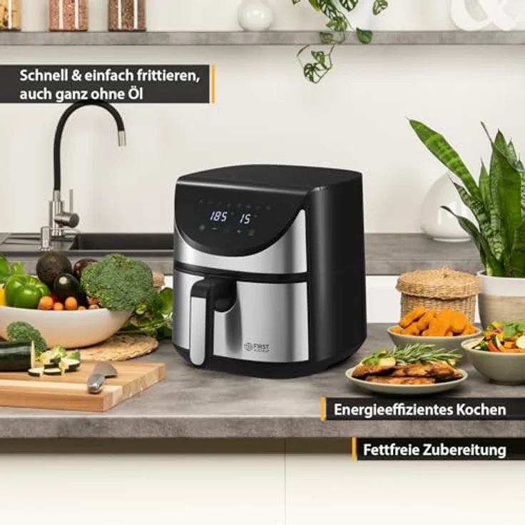 TZS First Austria Air Fryer | 5,8 L | 80-200°C | 8 Programme | Digitalsteuerung | Antihaftbeschichtung | 1700 W | Timer | Edelstahl-Heizelement, Heißluftfritteuse in Silber – Bild 3
