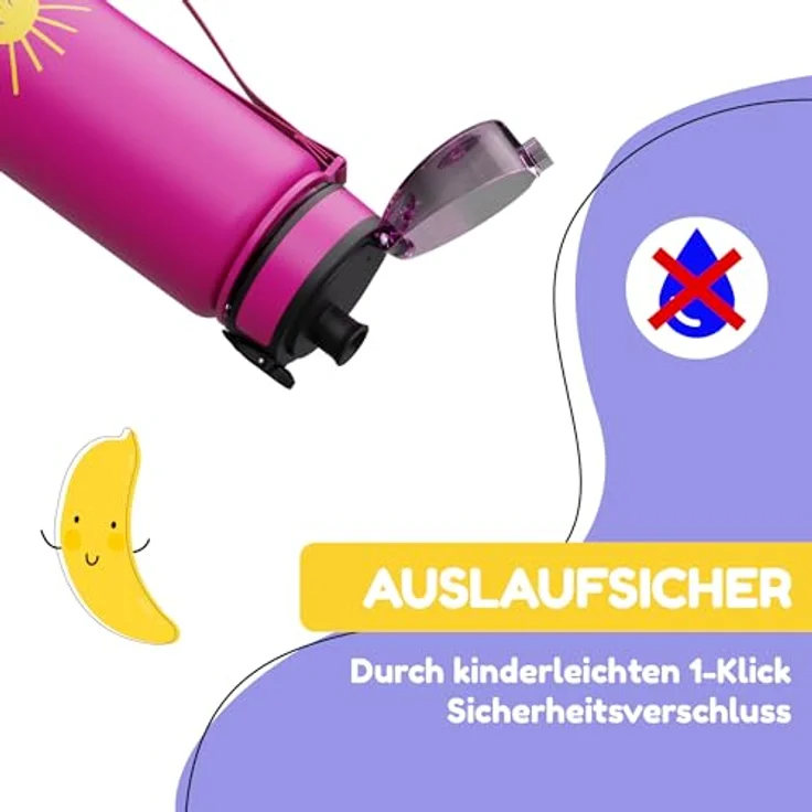 Klarstein Schmatzfatz Trinkflasche, 500 ml, auslaufsicher mit Fruchtaufsatz, BPA-frei, sportliches Design für Kinder, bunt – Bild 2