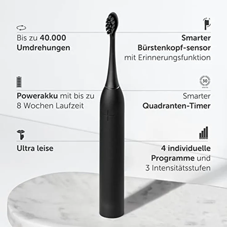 Wondersmile Schallzahnbürste PRO - Elektrische Zahnbürste mit 4 Putzprogrammen - Ultraschallzahnbürste mit smarten Bürstenkopf (1er Set, Ultimate Black) – Bild 2