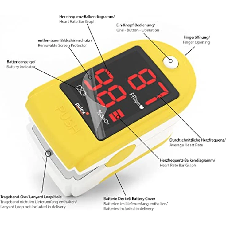 Pulsoximeter PULOX PO-100 Solo in Gelb – Bild 2