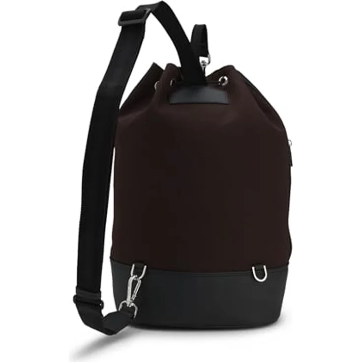 BOSS Dakkar Drawstring Canvas-Beuteltasche, Dunkelbraun mit Leder-Optik, 28x23x47 cm, Innentasche mit Reißverschluss – Bild 4