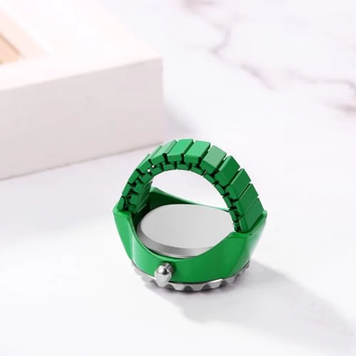 JewelryWe Ringuhr Damen, Elastisch mit Glitzer Strass, Rund Analog Quarz, 10m wasserdicht, Grüne Legierung – Bild 3