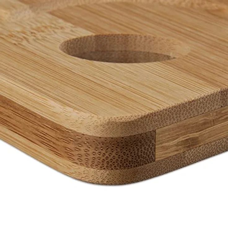 Relaxdays Tranchierbrett Bambus, Schneidebrett, Saftrille, Griffloch, massiv, HxBxT: 2 x 40 x 30 cm, Holz, naturfarben – Bild 3