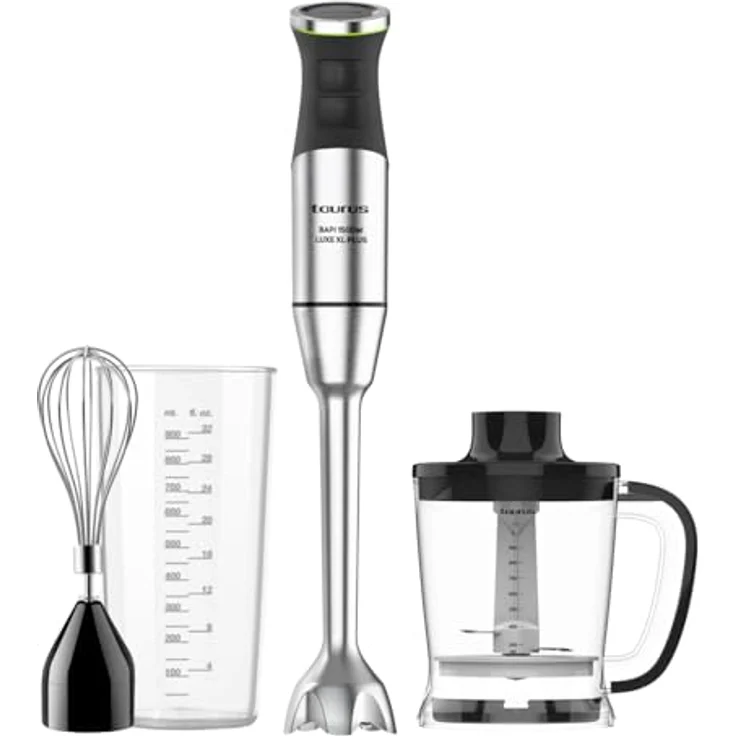 Taurus Stabmixer XXL 1500W, 20 Geschwindigkeiten + TURBO, Edelstahlklingen, Spritzschutzglocke, ergonomisch, BPA-frei, spülmaschinengeeignet, inklusive 3 Zubehörteile – Bild 1