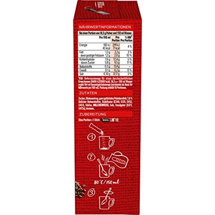 Nescafé 3-in-1 Sticks, löslicher Bohnenkaffee, mit Kaffeeweißer & Zucker, Instant-Kaffee aus erlesenen Kaffeebohnen, koffeinhaltig, 10 Portionssticks – Bild 3