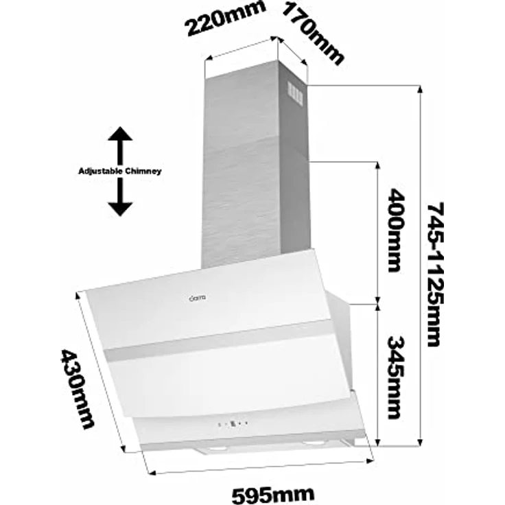 CIARRA CBCW6736N A + + Kopffreie Dunstabzugshaube Schräghaube 60cm 650m³/h TouchControl Dimmbar LED-Beleuchtung mit CBCF003 Aktivkohlefilter – Bild 5