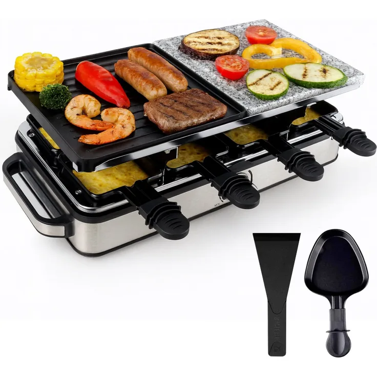 TK Gruppe Raclette und Fondue-Set für 8 Personen, inkl. Schaber & Pfännchen, eckig