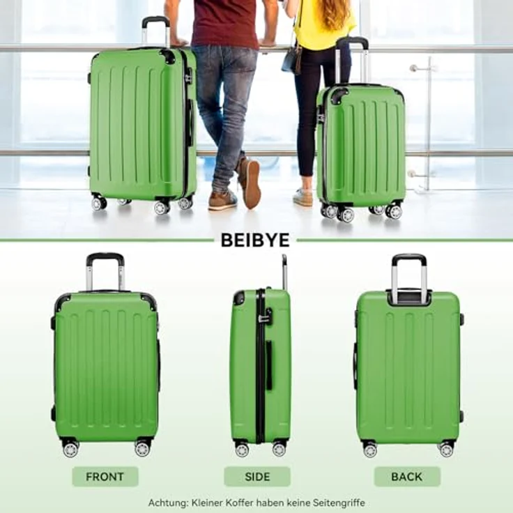 BEIBYE 2045 Zwillingsrollen Reisekoffer Kofferset, 3-teilig, Hartschale, Höhenverstellbarer Telekopgriff, Zahlenschloss, 4 Zwillingsrollen, Olive-Green – Bild 2