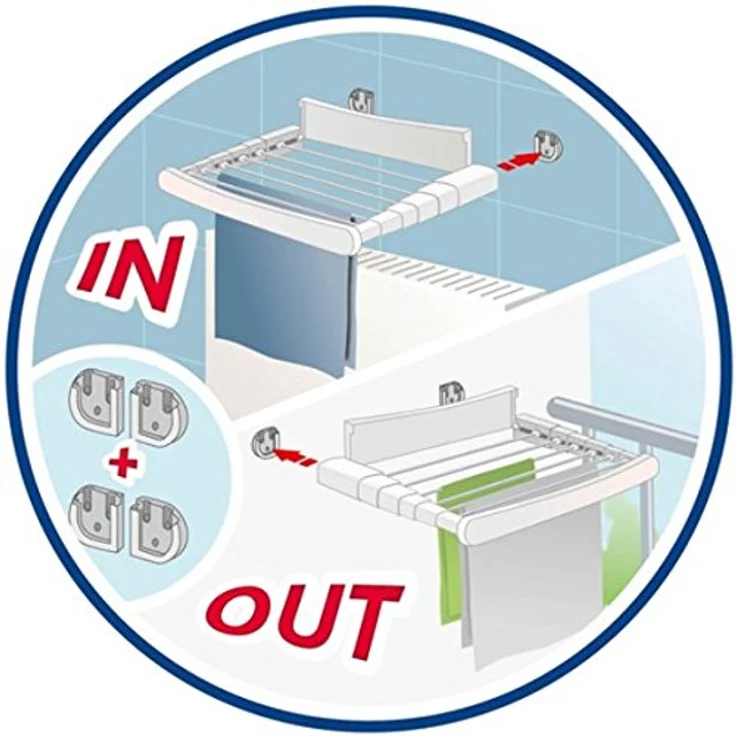 Vileda Genius Wandtrockner, 5 m Leinenlänge, Indoor & Outdoor nutzbar, extradicke Trockenstäbe – Bild 5