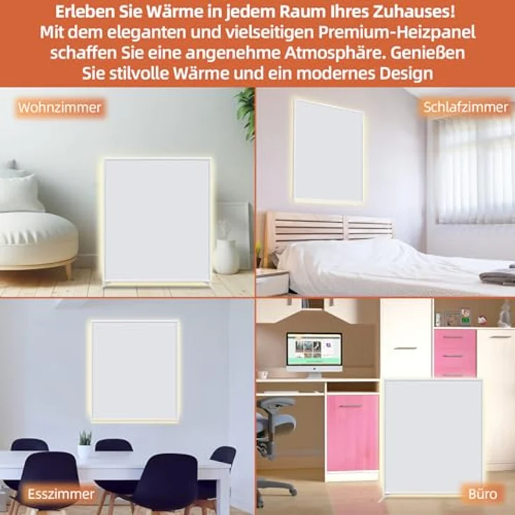 SHX Premium Infrarot Heizung mit WIFI 500W, 5-10 qm, Decken- oder Wandmontage, Standgerät, dimmbare Ambiente Beleuchtung, Fernbedienung, Fenstererkennung, LED Display, Carbon Crystal PET Oberfläche – Bild 3