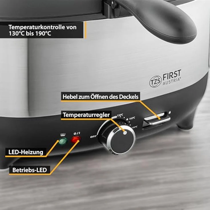 TZS First Austria Fritteuse | 3,5 Liter Fassungsvermögen | Antihaftbeschichtung | isolierter Griff des Frittierkorbs | Luftfilter aus Metall | 1800 Watt – Bild 5