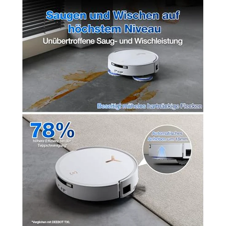 ECOVACS DEEBOT T50 MAX PRO Omni Saugroboter, 18.500Pa, ZeroTangle 2.0, Heißwasser-Reinigung, Weiß – Bild 3