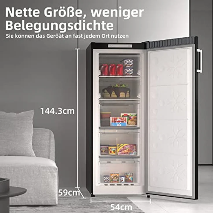 CHiQ Gefrierschrank 166 L | No Frost Technologie | Wechselbarer Türanschlag | Schwarzer Edelstahl | 144cm Höhe| 12 Jahre Garantie auf den Kompressor – Bild 3
