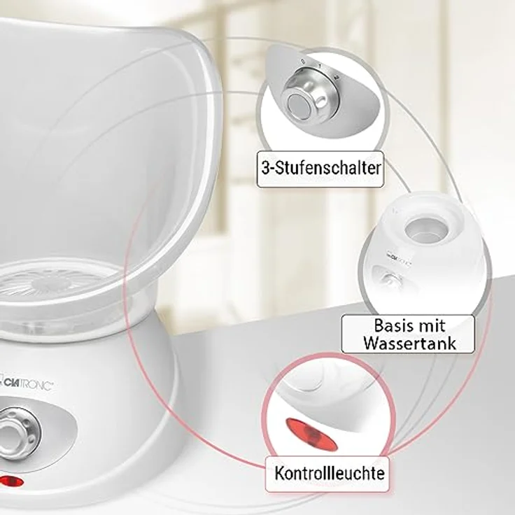 Clatronic® 2in1 Gesichtssauna und Inhalationsgerät | Face Steamer inkl. Aromaaufsatz & Inhalator | zur kosmetischen Gesichtspflege & Inhalation | 3-Stufen für bedarfsgerechte Dampfdosierung | GS 3656 – Bild 3