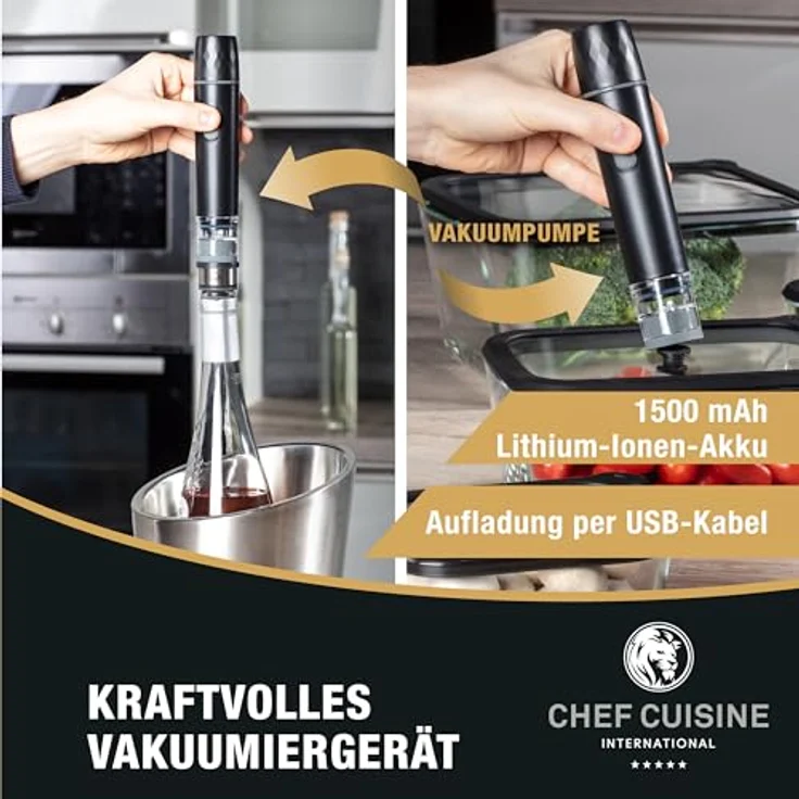 Chef Cuisine International Vakuum Starter-Set Basic, 8-tlg., Glas mit Deckel und Pumpe, länger frisch haltend, wiederaufladbar, nachhaltige Aufbewahrung, vielseitig, spülmaschinengeeignet – Bild 5