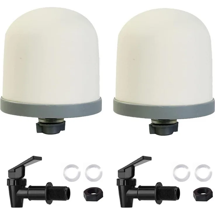 HUINING Keramikkuppel-Wasserfilter, 2er Set mit BPA-freiem Wasserhahn, 3/4 Zoll Anschluss, Schwarz