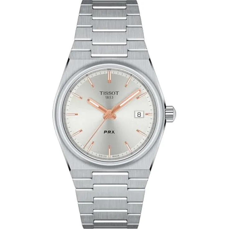 Tissot PRX, Damen-Edelstahl-Armbanduhr mit silbernem Zifferblatt, Quarzwerk, 35 mm Gehäuse, 100 m wasserdicht