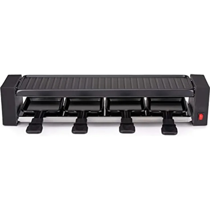 JUNG Alpina Raclette Grill Set 800W, Tischgrill mit 4 Raclettepfännchen, Edelstahl, Antihaftbeschichtung, sicheres Design