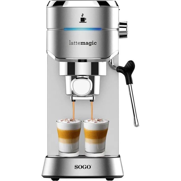 Sogo Espressomaschine SOGO Human Technology CAF-SS-7600, 1450 W, Silber, mit LED-Leuchtanzeigen und Hochdruckdampfdüse