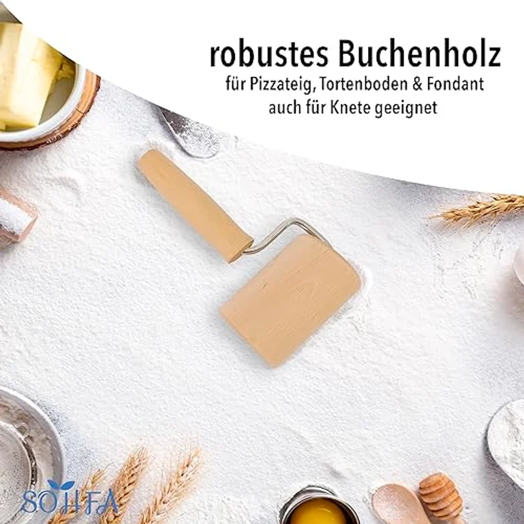 SOHFA Backblechroller 17 x 7cm aus Buchenholz | kleiner Teigroller gerade Form made in europe | Mini Nudelholz für Pizza, Fondant und Teig. Ausroller für das Backblech und für Kinder – Bild 5