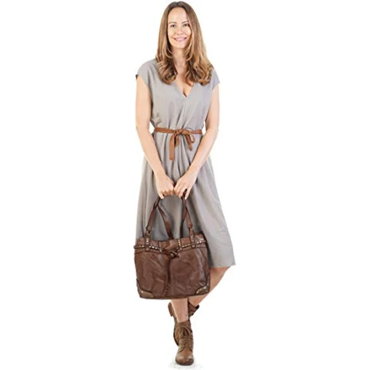 Samantha Look Shopper, echtes Leder, Made in Italy, 26 cm x 33 cm x 12 cm, mit Reißverschluss, abnehmbarer Schultergurt, Nietendetails – Bild 2